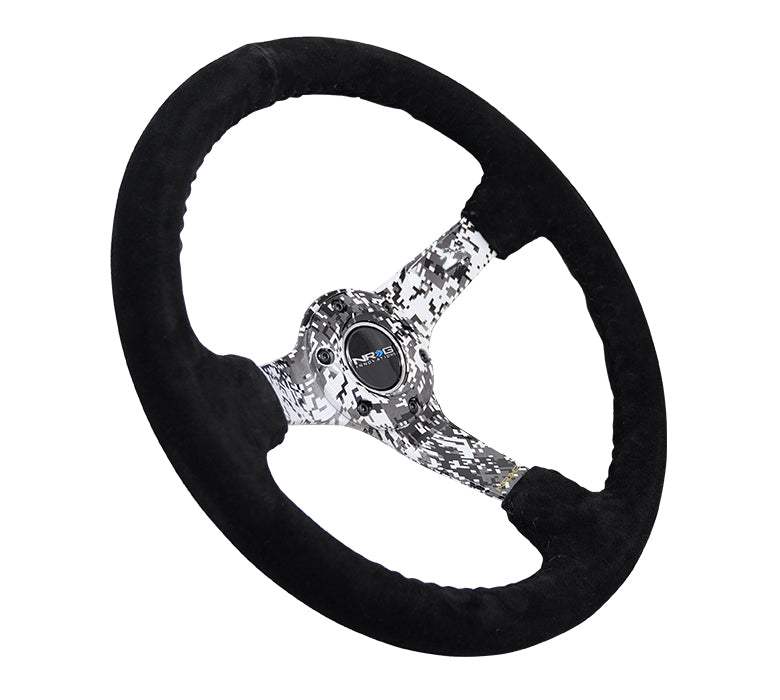 NRG Reinforced Steering Wheel (350mm / 3in. Deep) Blk Suede w/Hydrodipped Digi-Camo Spokes - 0