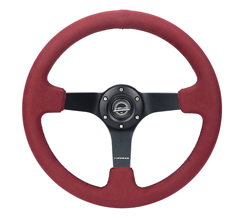 NRG Reinforced Steering Wheel (350mm/ 3in. Deep) Black Spoke/ Burgundy Alcantara w/ Black Stitch