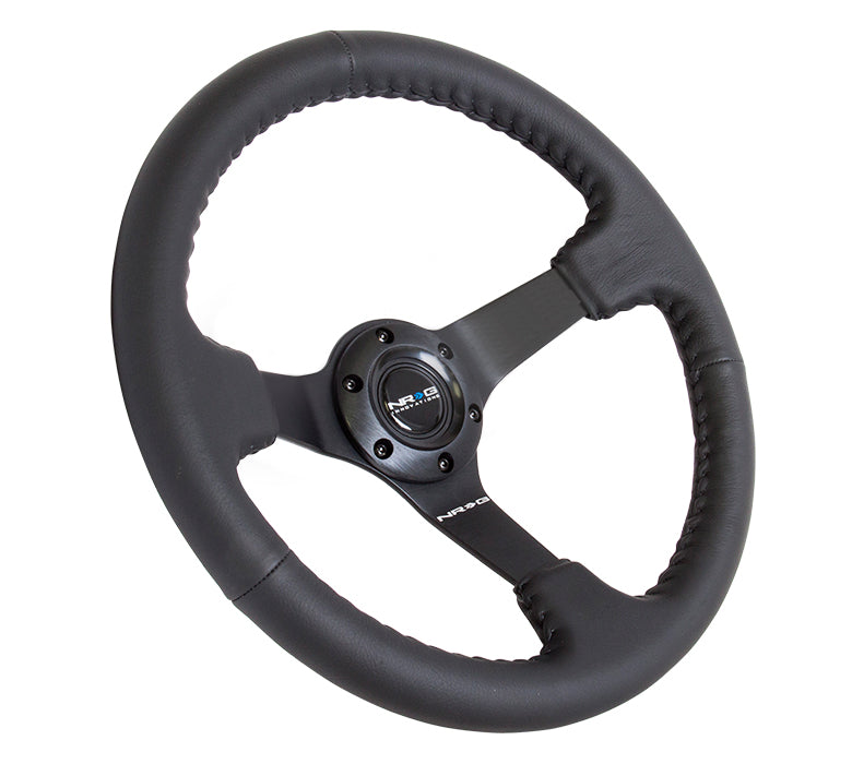 NRG Reinforced Steering Wheel (350mm / 3in. Deep) Bk Leather w/Bk BBall Stitch (Odi Bakchis Edition) - 0