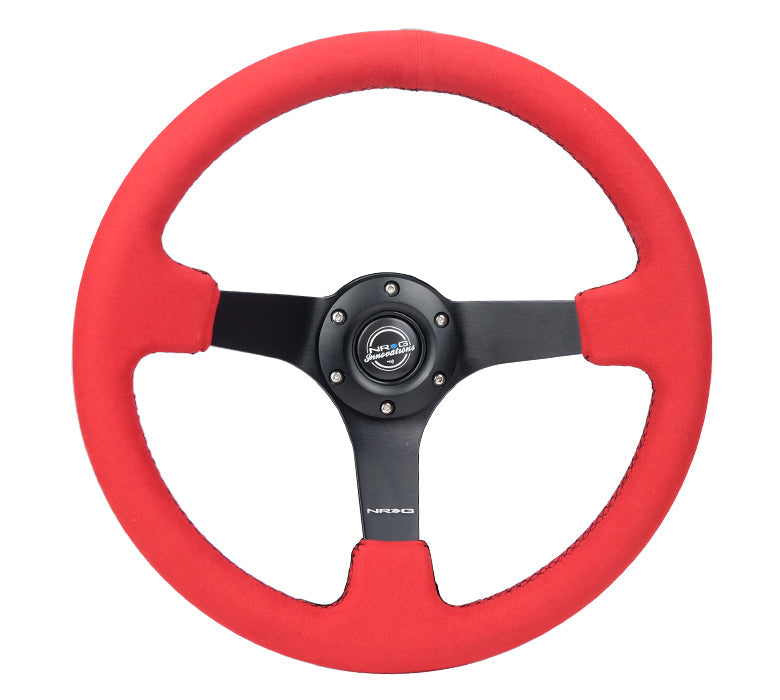 NRG Reinforced Steering Wheel (350mm/3in. Deep) Matte Black Spoke/ Red Alcantara w/ Black Stitching