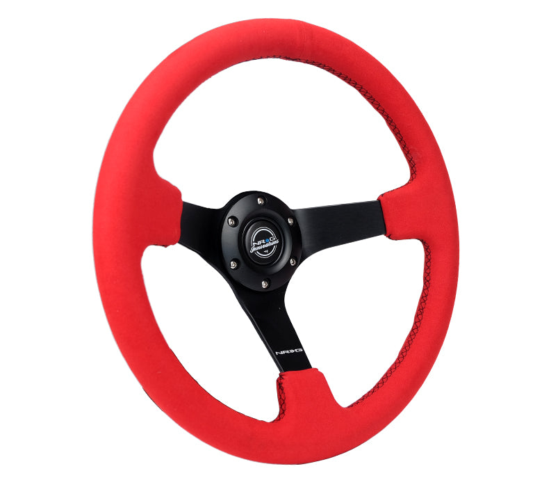 NRG Reinforced Steering Wheel (350mm/3in. Deep) Matte Black Spoke/ Red Alcantara w/ Black Stitching - 0