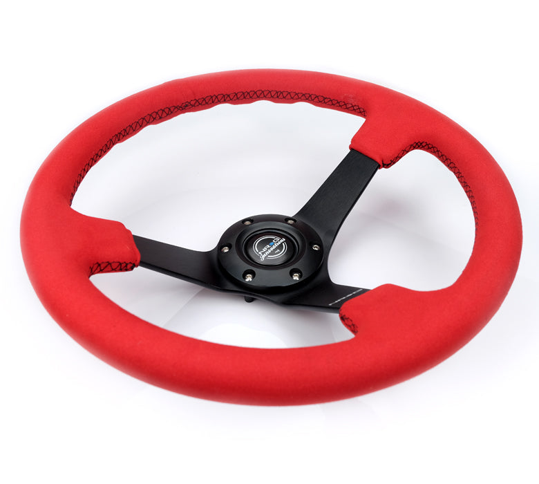 NRG Reinforced Steering Wheel (350mm/3in. Deep) Matte Black Spoke/ Red Alcantara w/ Black Stitching