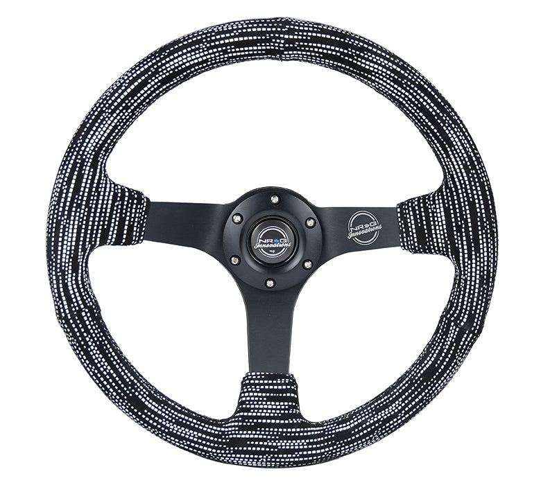 NRG Reinforced Steering Wheel (350mm / 3in. Deep) Microfiber/Black Stitch w/5mm Matte Black Spokes