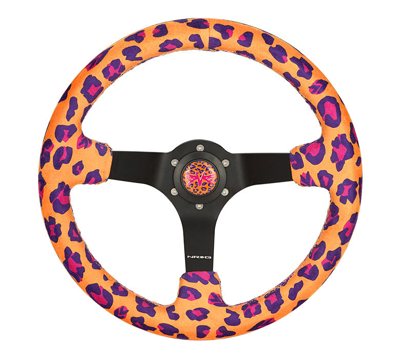 NRG Reinforced Steering Wheel (350mm/3in. Deep) SAVAGE Orange Leopard w/ Matte Blk Spokes