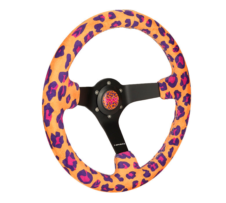 NRG Reinforced Steering Wheel (350mm/3in. Deep) SAVAGE Orange Leopard w/ Matte Blk Spokes - 0