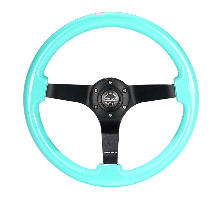 NRG Reinforced Steering Wheel (350mm / 3in Deep) Minty Fresh Wood Grain w/Black 3-Spoke Center