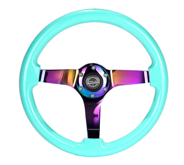 NRG Reinforc Steering Wheel (350mm / 3in. Deep) Minty Fresh Wood Grain w/Neochrome 3-Spoke Center