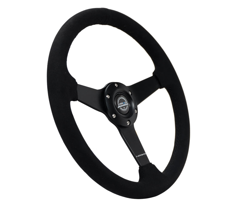 NRG Sport Steering Wheel (350mm/ 1.5in. Deep) Matte Black Spoke/ Black Alcantara w/ Black Stitching - 0