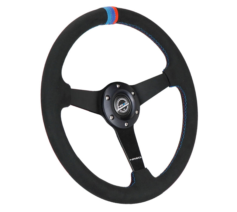 NRG Sport Wheel (350mm) 3 Solid Spokes - 1.5in Deep - Matte Black - Minty Fresh Miata Logo Etched - 0