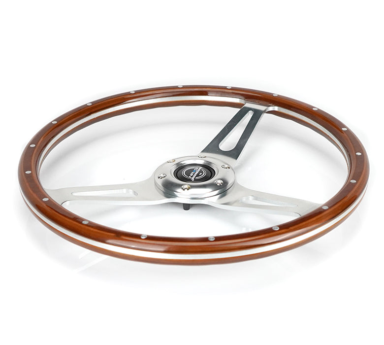 NRG Reinforced Steering Wheel (360mm) Dark Wood Grain w/Chrome 3-Spoke Center