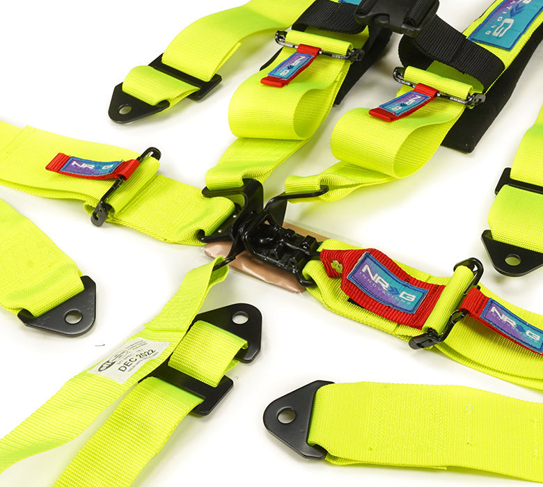 NRG SFI 16.1 5PT 3in Seat Belt Harness with Pads / Latch Link - Neon Green - 0