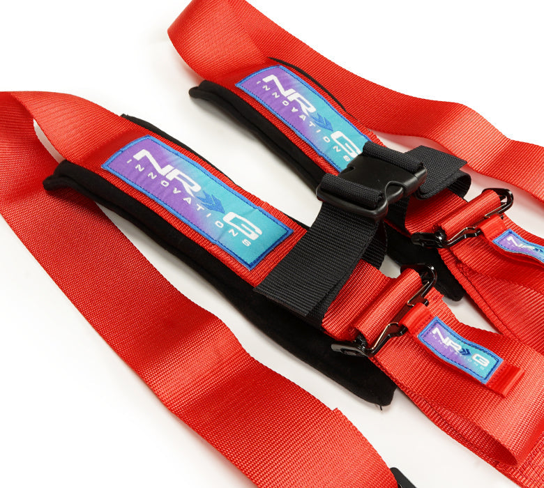 NRG SFI 16.1 5PT 3in Seat Belt Harness with Pads / Latch Link - Red