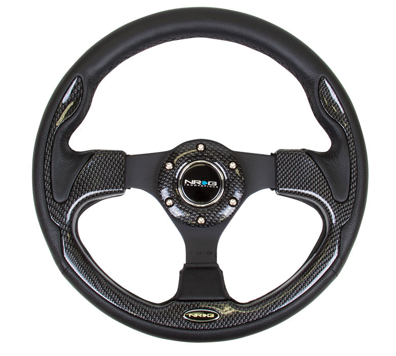 NRG Reinforced Steering Wheel (320mm) w/Carbon Fiber Look Trim (Same As RST-001CBL)