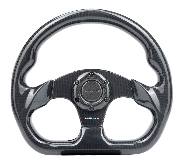 NRG Carbon Fiber Steering Wheel (320mm) Flat Bottom w/Shiny Black Carbon