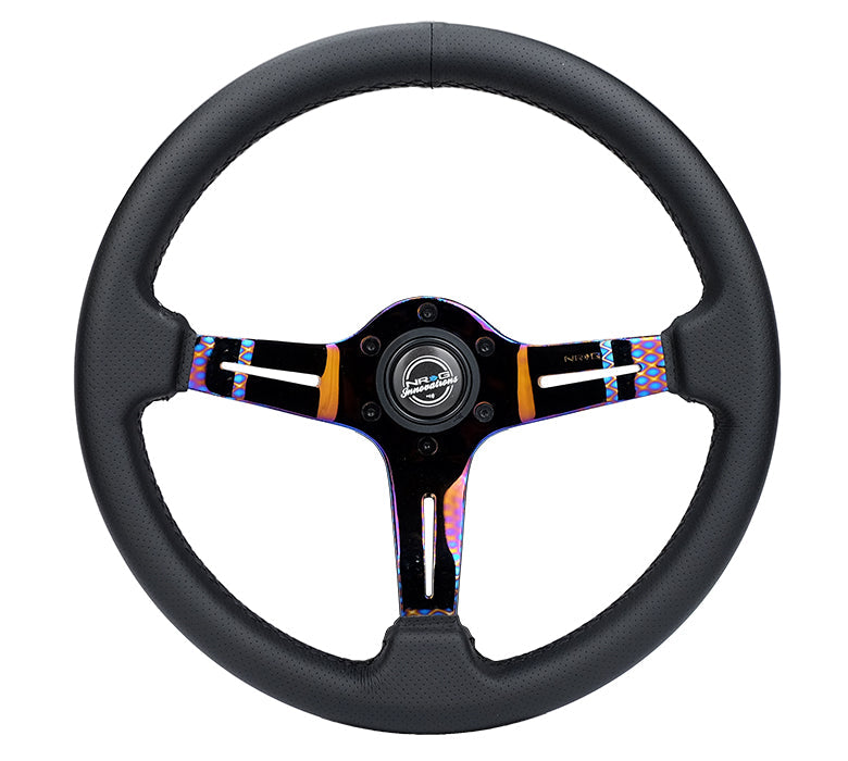 NRG Light Weight Gaming Steering Wheel - Splitz NeoChrome Silver Spokes Perforated Leather