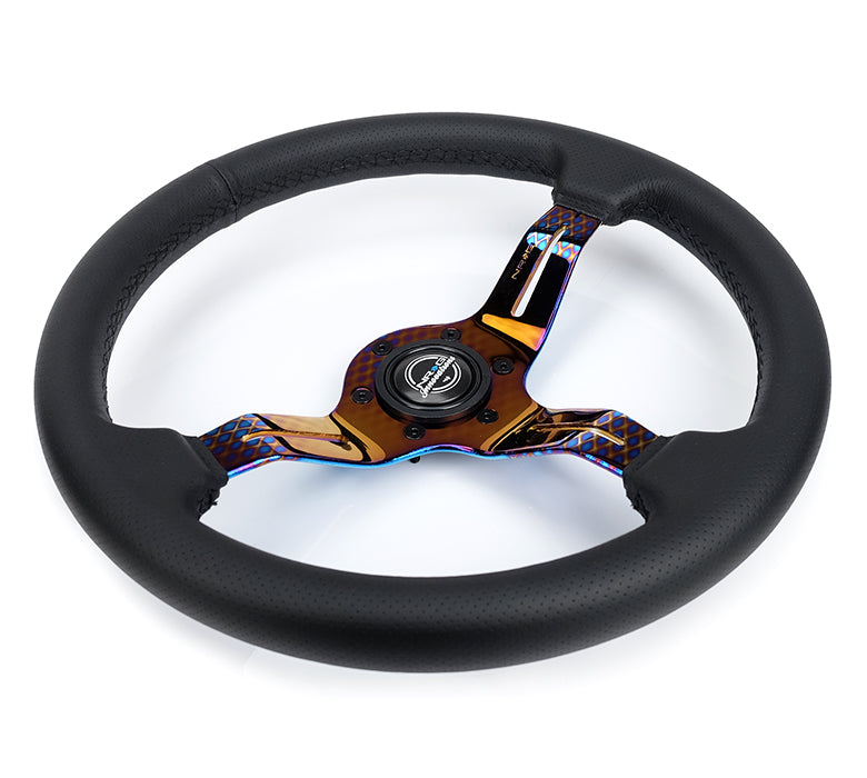 NRG Light Weight Gaming Steering Wheel - Splitz NeoChrome Silver Spokes Perforated Leather - 0