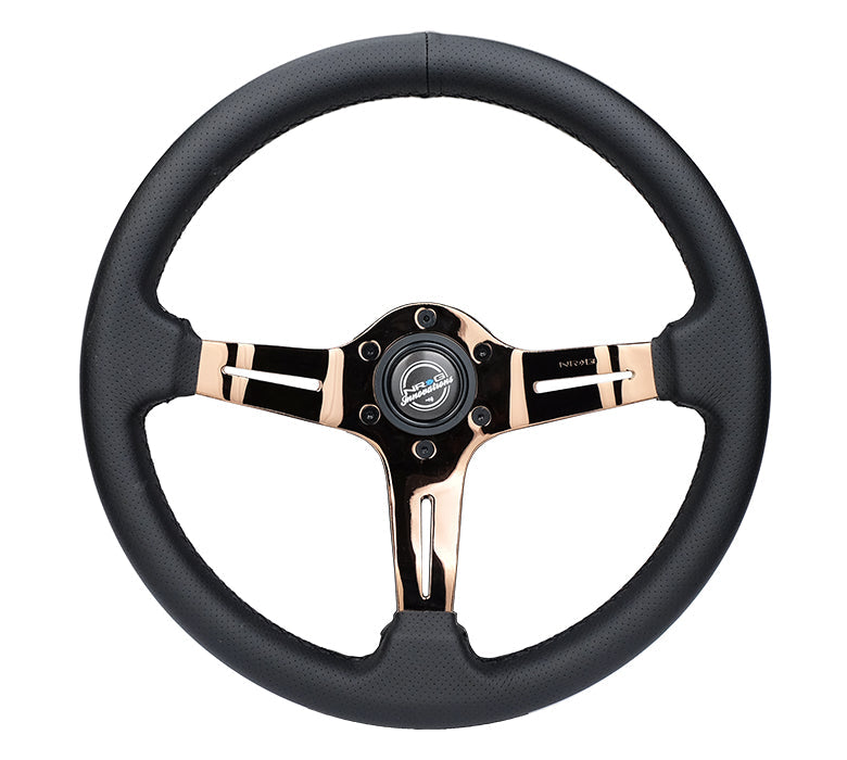 NRG Light Weight Gaming Steering Wheel - Spllitz 350mm 3 Rose Gold Spokes Slits - Leather