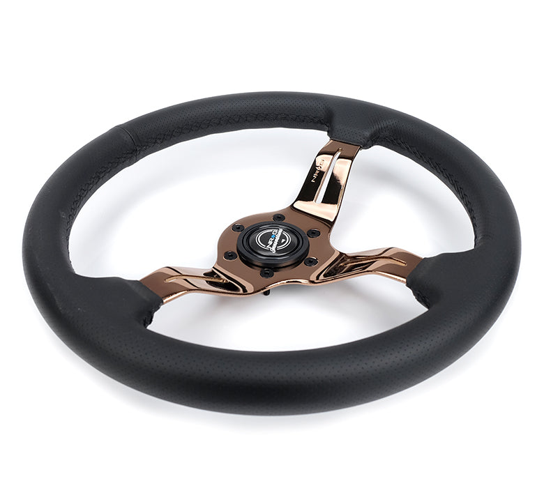 NRG Light Weight Gaming Steering Wheel - Spllitz 350mm 3 Rose Gold Spokes Slits - Leather - 0