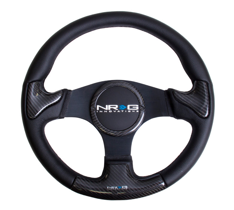 NRG Carbon Fiber Steering Wheel (350mm) Blk Frame Blk Stitching w/Rubber Cover Horn Button