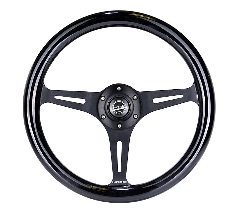 NRG Classic Wood Grain Steering Wheel (350mm) Black Paint Grip w/Black 3-Spoke Center