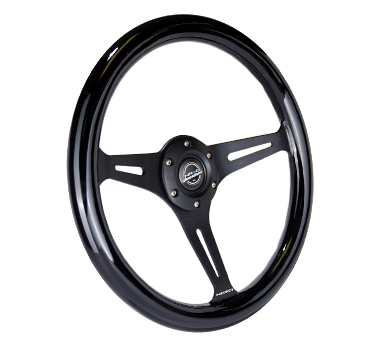 NRG Classic Wood Grain Steering Wheel (350mm) Black Paint Grip w/Black 3-Spoke Center - 0