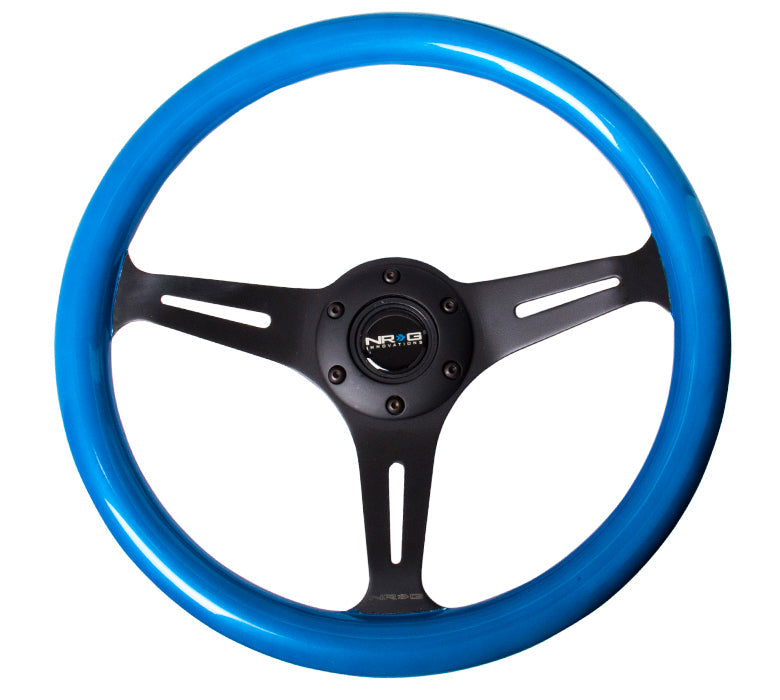 NRG Classic Wood Grain Steering Wheel (350mm) Blue Pearl/Flake Paint w/Black 3-Spoke Center