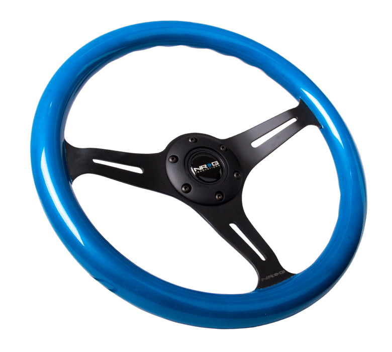 NRG Classic Wood Grain Steering Wheel (350mm) Blue Pearl/Flake Paint w/Black 3-Spoke Center - 0