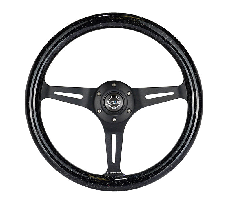 NRG Classic Wood Grain Steering Wheel (350mm) Black Sparkled Grip w/Black 3-Spoke Center