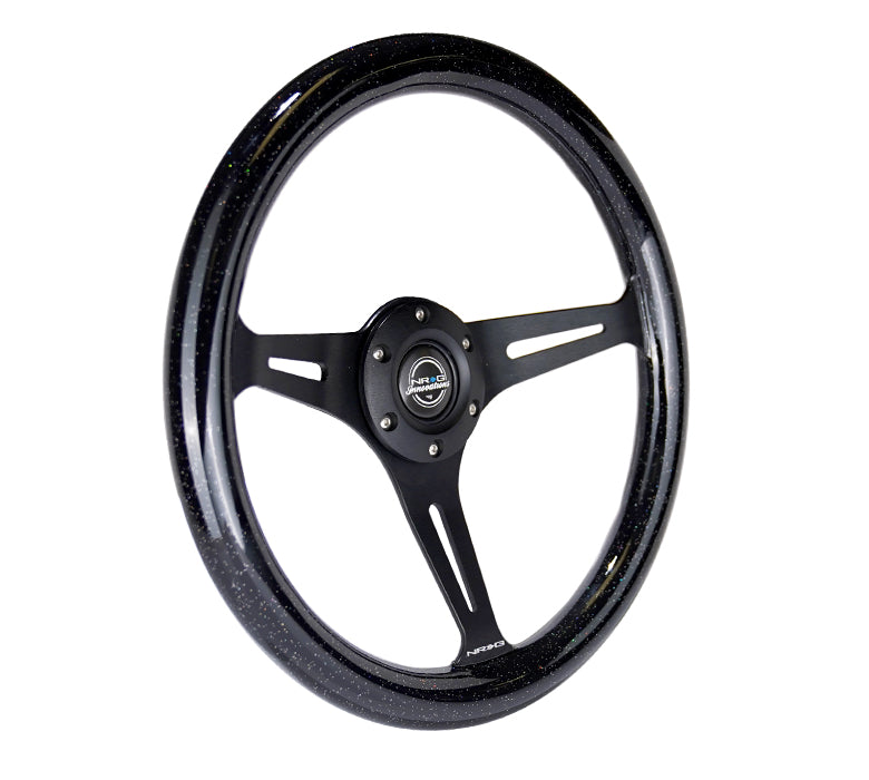 NRG Classic Wood Grain Steering Wheel (350mm) Black Sparkled Grip w/Black 3-Spoke Center - 0