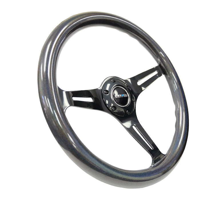 NRG Classic Wood Grain Steering Wheel (350mm) Chameleon/Pearlescent Paint Grip w/Blk 3-Spoke - 0