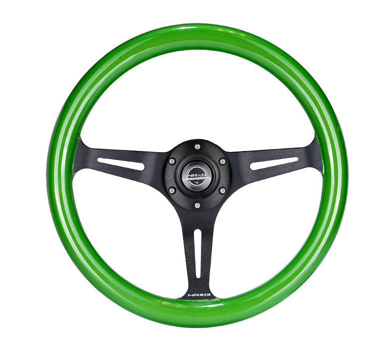 NRG Classic Wood Grain Steering Wheel (350mm) Green Pearl/Flake Paint w/Black 3-Spoke Center