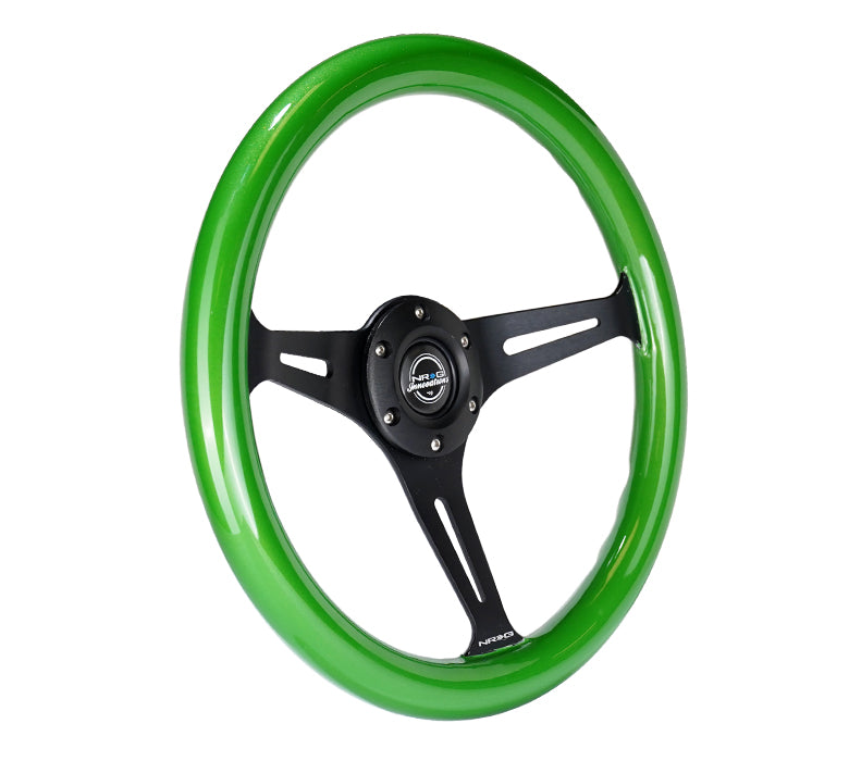 NRG Classic Wood Grain Steering Wheel (350mm) Green Pearl/Flake Paint w/Black 3-Spoke Center - 0