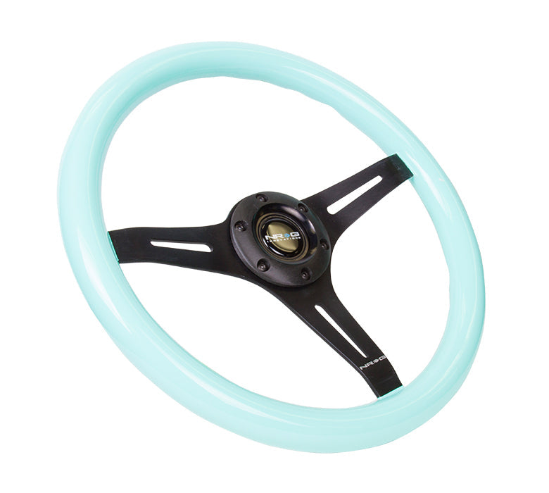 NRG Classic Wood Grain Steering Wheel (350mm) Minty Fresh Color Grip w/Black 3-Spoke Center - 0