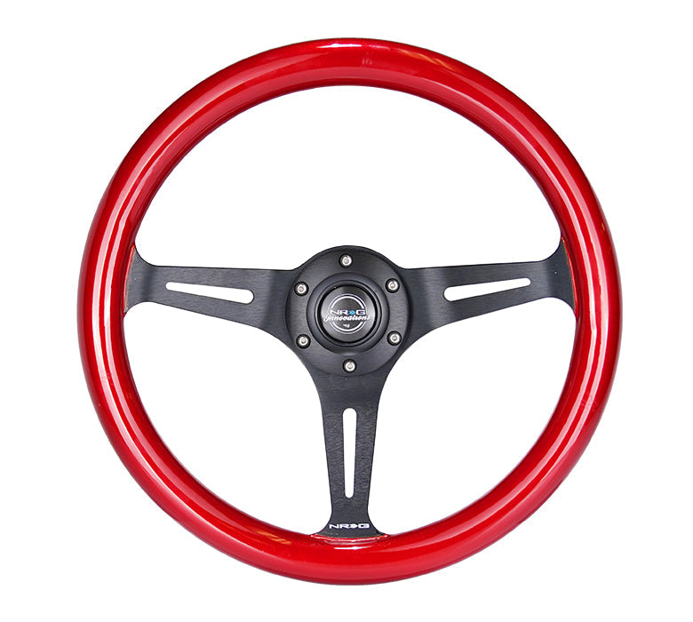 NRG Classic Wood Grain Steering Wheel (350mm) Red Pearl/Flake Paint w/Black 3-Spoke Center