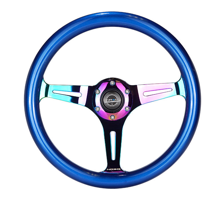 NRG Classic Wood Grain Steering Wheel (350mm) Blue Pearl/Flake Paint w/Neochrome 3-Spoke Center