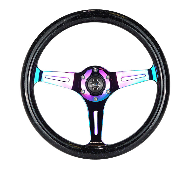 NRG Classic Wood Grain Steering Wheel (350mm) Black Sparkle/Galaxy Color w/Neochrome 3-Spoke