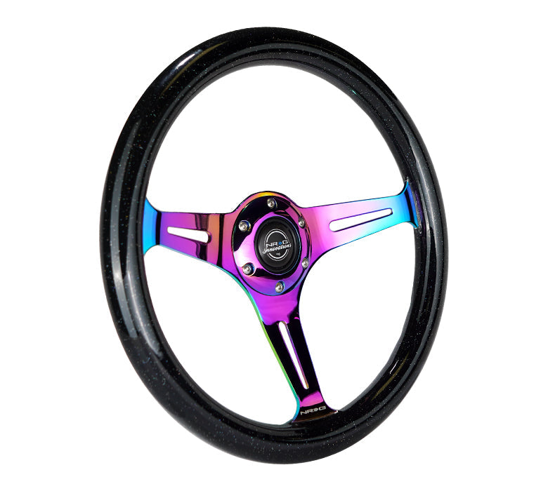 NRG Classic Wood Grain Steering Wheel (350mm) Black Sparkle/Galaxy Color w/Neochrome 3-Spoke - 0