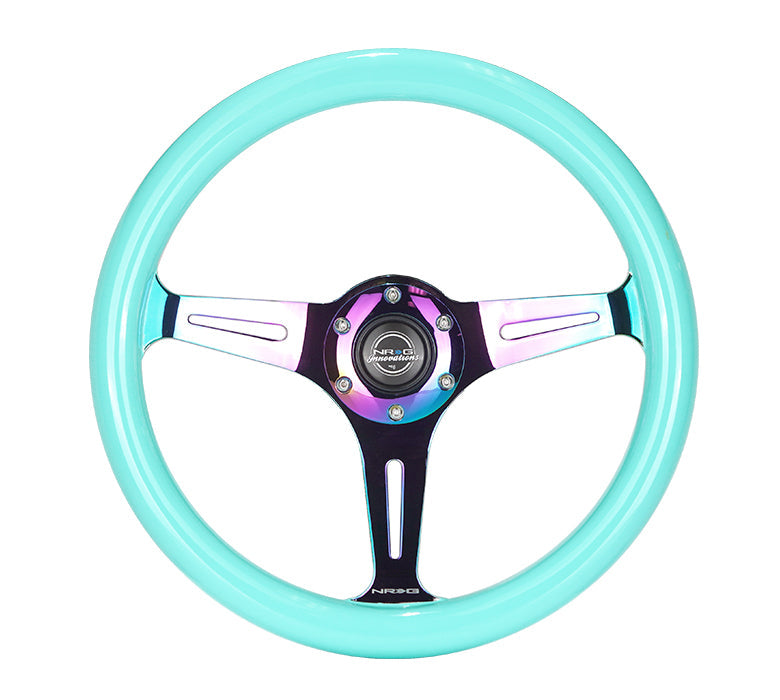 NRG Classic Wood Grain Steering Wheel (350mm) Minty Fresh Color w/Neochrome 3-Spoke Center