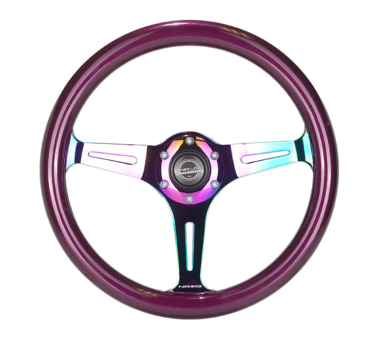 NRG Classic Wood Grain Steering Wheel (350mm) Purple Pearl Paint w/Neochrome 3-Spoke Center