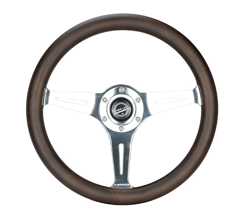 NRG Classic Wood Grain Wheel - 350mm 3 Chrome Silver Spokes Oak Color Wood