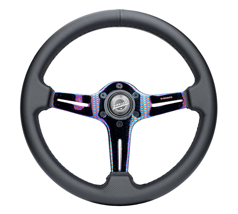 NRG Light Weight Gaming Steering Wheel - 350mm 3 NeoChrome Silver Spokes Perforated Leather