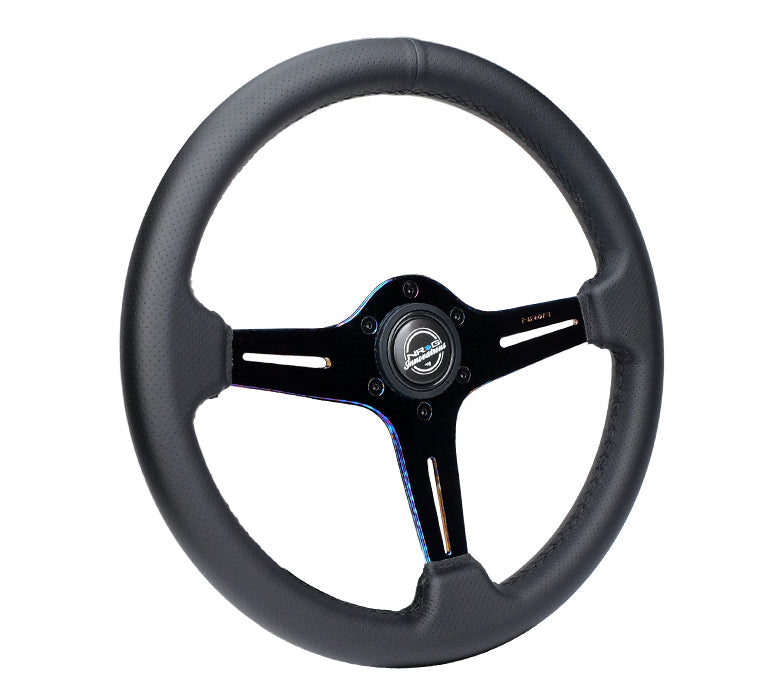 NRG Light Weight Gaming Steering Wheel - 350mm 3 NeoChrome Silver Spokes Perforated Leather - 0