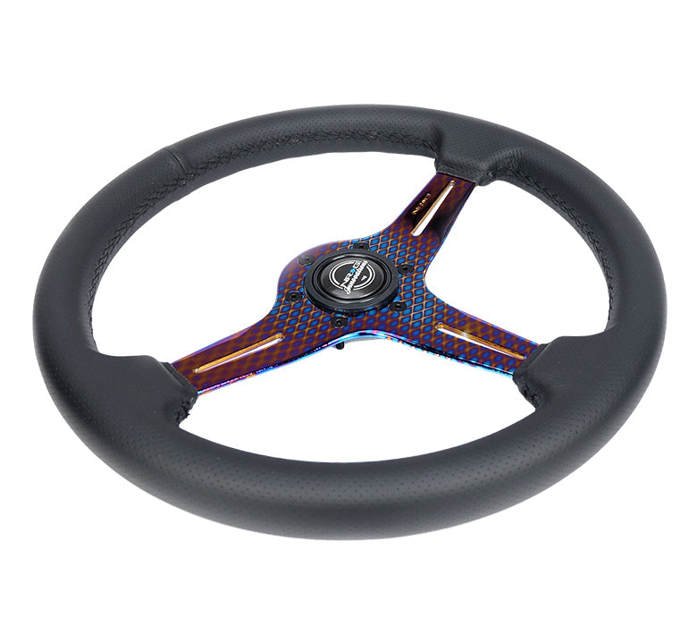 NRG Light Weight Gaming Steering Wheel - 350mm 3 NeoChrome Silver Spokes Perforated Leather