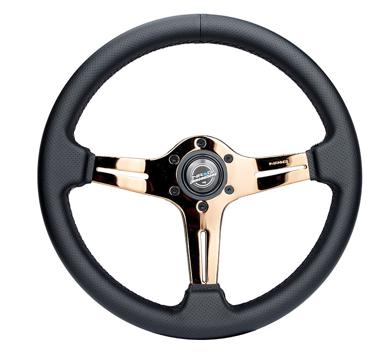 NRG Light Weight Gaming Steering Wheel - Blitz 350mm 3 Rose Gold Spokes Slits - Leather - No Dish