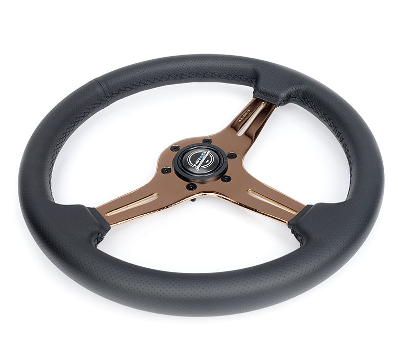 NRG Light Weight Gaming Steering Wheel - Blitz 350mm 3 Rose Gold Spokes Slits - Leather - No Dish - 0