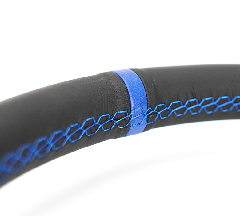 NRG Carbon Fiber Steering Wheel (320mm) Blue CF Center w/Blue Stitch Blue Center Mark Flat Bottom