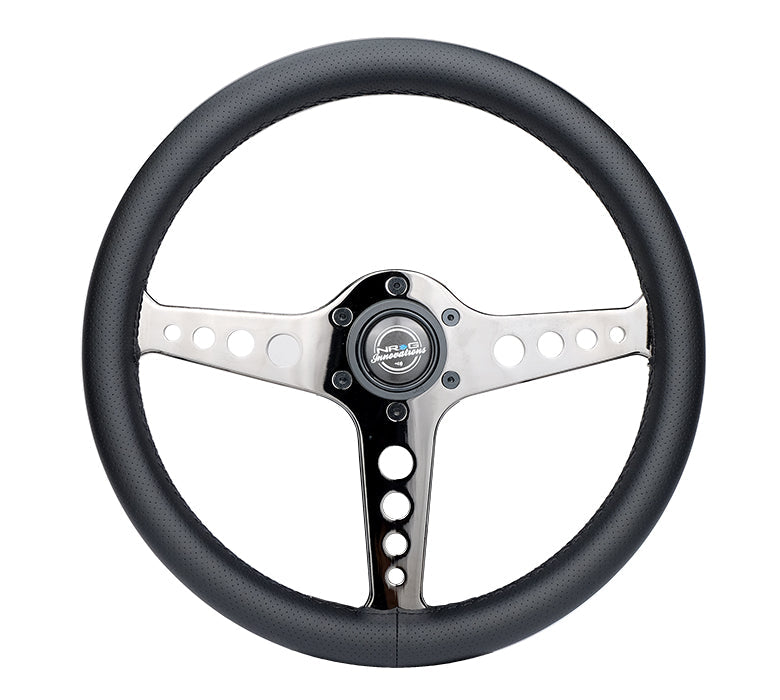 NRG Light Weight Gaming Steering Wheel - Driftz 350mm 3 Black Chrome Spokes Perforated Leather