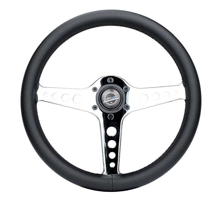 NRG Light Weight Gaming Steering Wheel - Driftz 350mm 3 Chrome Spokes Perforated Leather