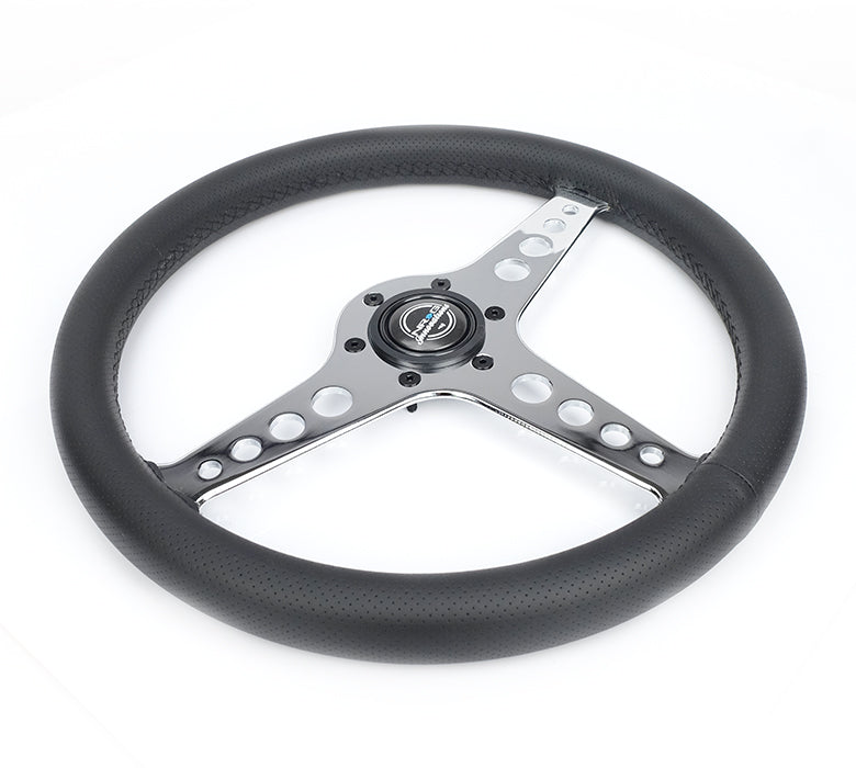 NRG Light Weight Gaming Steering Wheel - Driftz 350mm 3 Chrome Spokes Perforated Leather - 0