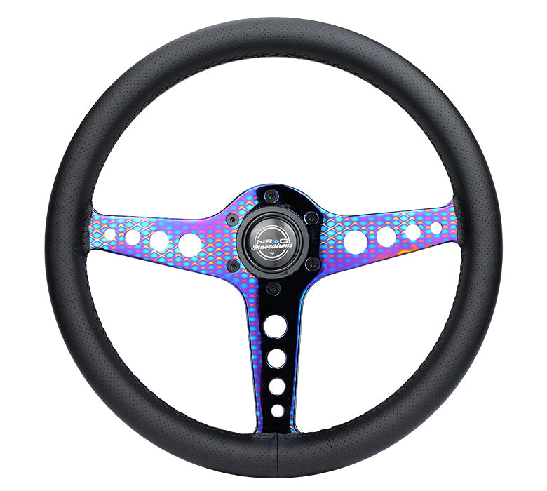 NRG Light Weight Gaming Steering Wheel - Driftz 350mm 3 NeoChrome Spokes Perforated Leather